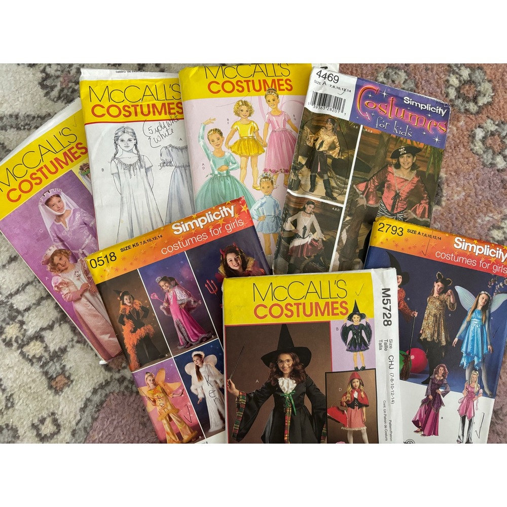 Lot 7 Costume Sewing Patterns Youth Kids Uncut Simplicity McCalls 7 8 10 12 14